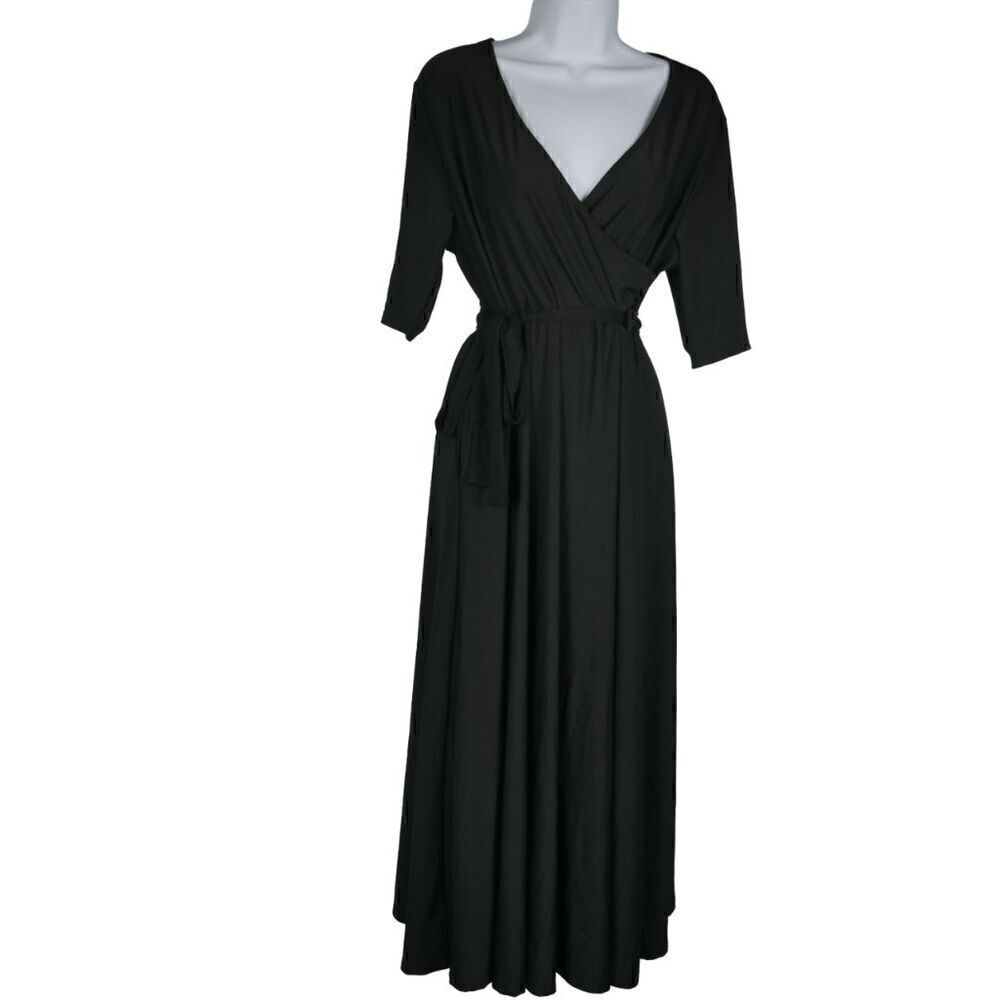Lily Women's Black 3/4 Sleeve V-neck Midi Dress M